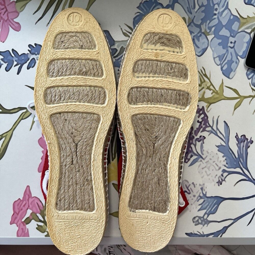 Polo Ralph Lauren Blue Red Striped Espadrille Embroidery Madras Shoes Mens 10.5 - Picture 8 of 10
